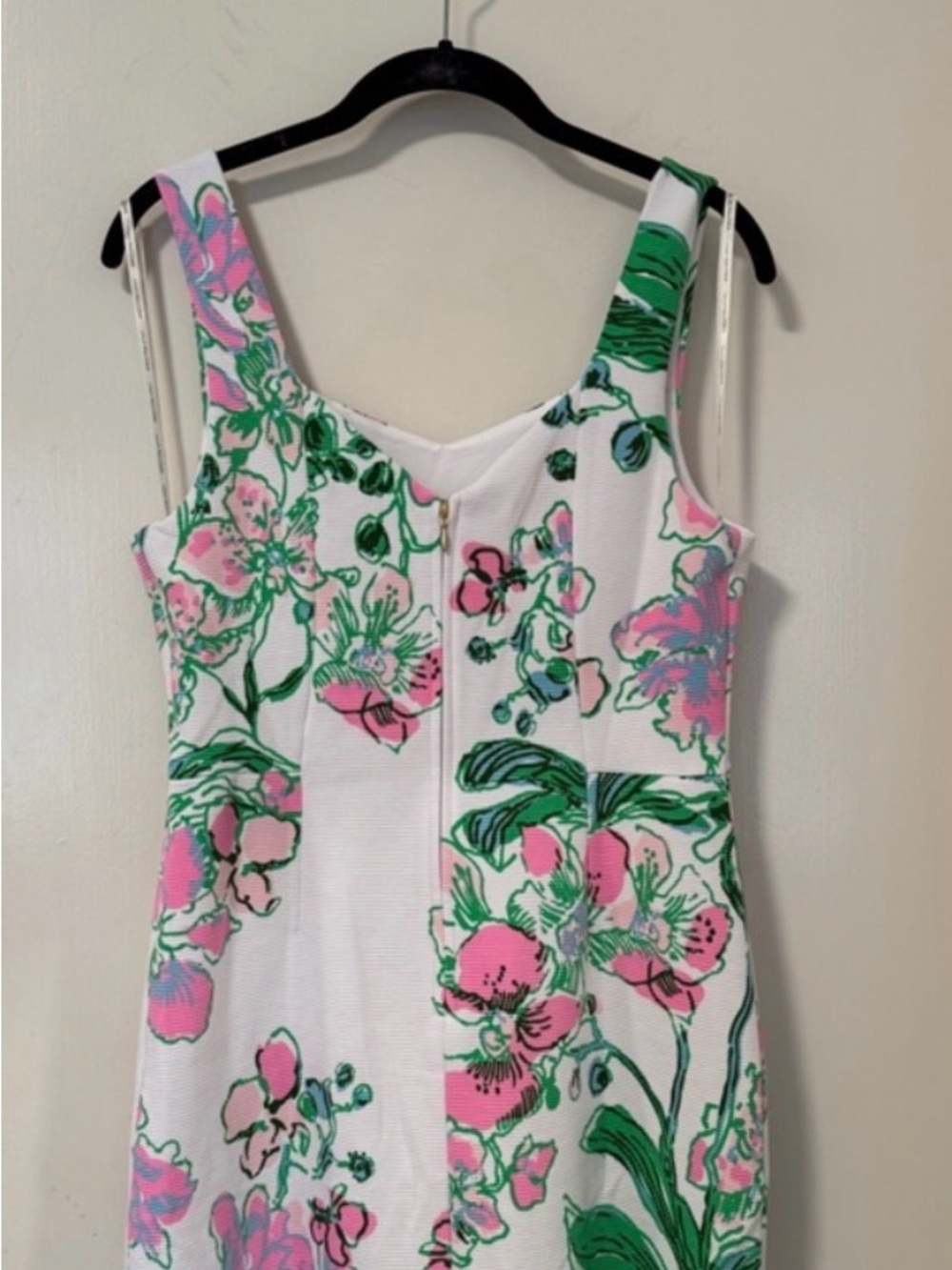 🌸Lilly Pulitzer Del Ray White Midi Sheath Dress with Pink & Green Floral Print - Picture 4 of 9